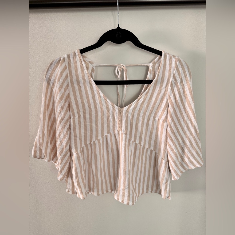 Hollister Beige and White Striped Blouse
